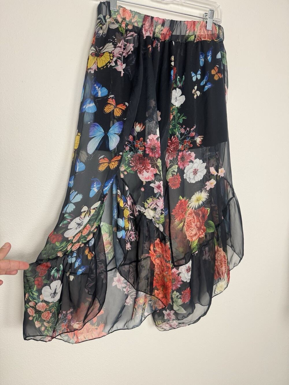 Silk Blend Botanical Palazzo Pants Sheer Maximalist Cropped XS S M Italy